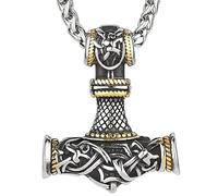 JUZICHEN Men's Thor's Hammer Necklace, Viking Chain, Thor's Hammer Pendant with Celtic Knot, Thor Hammer Chain, Mjölnir Chain, 60 cm Chain, 1, Stainless Steel, Stainless Steel