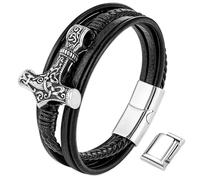 JUZICHEN Viking Thor's Hammer Bracelet, Celtic Knot, Rune, Braided Magnetic Clasp, Size 21 Cm (With Gift Box), 21 centimètres, Stainless Steel