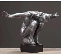 JUZZQ Sports Man Room Decorations Crafts Sculptures Statues For Home Garden Office Ornaments Furnishings Figurines With Arms Outstretched Figurine Resin Statue For Home Decorations (Color : Silver)