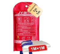 JVANTE Fire Blanket DIN EN 1869:2019 - 1 x 1 m High Quality Safety Fibreglass Blanket for Grease Fires, Car, Kitchen, School, Fireplace, Barbecue, Office, Garage & Workshop (1 m x 1 m)