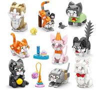 JVAVNE 9 Styles Cat Building Blocks Toys, Kitten Animals Building Bricks Set, Party Favors for Kids, Halloween Christmas Easter Birthday Gift for Boys and Girls, 1069 PCS