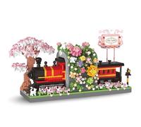 JVAVNE Cherry Blossom Tree Train Station Set, 2665 PCS Japanese Sakura Tree Train Station Building Blocks Kits, Micro Bricks Architecture Collectible Model Toys, Gifts for Adults and Kids
