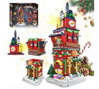 JVAVNE Christmas Countdown Tower House Building Toys, 1084 PCS Christmas Village House Building Set with Countdown Clock, Festival Architecture Bricks Model, Gifts for Adults Teens Kids