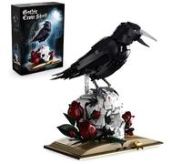 JVAVNE Crow Skull Flower Building Block Kit, 1358 PCS Raven Skull Book Building Set, Gothic Red Rose Animal Bricks Model Toy, Home Decor Gift for Adults and Teens