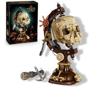JVAVNE Pirate Skeleton Globe Building Blocks Set, 1136 PCS Skull Globe Building Kit, Gothic Halloween Horror Pirate Bricks Model Toy, Gift for Adults and Teens