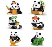JVAVNE Set of 6 Panda Mini Building Blocks Set, Panda Cute Animals Mini Building Toy Bricks Kit, Panda Micro Building Blocks Set for Adults Children Boys Girls, Creative Decor Gift Idea