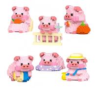 JVAVNE Set of 6 Pig Mini Building Blocks Set, Pig Cute Animals Mini Building Toy Bricks Kit, Piggy Micro Building Blocks Set for Adults Children Boys Girls, Creative Decor Gift Idea