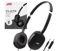 JVC Black Flat Foldable Colorful Flats On Ear Headphones with Remote and Microphone, 3.94 Foot Gold Plated 3.5mm Slim Plug - HAS160MB