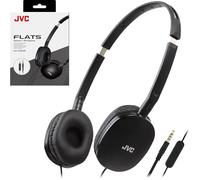 JVC Black Flat Foldable Colorful Flats On Ear Headphones with Remote and Microphone, 3.94 Foot Gold Plated 3.5mm Slim Plug - HAS160MB