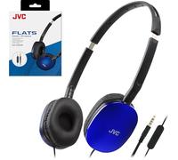 JVC Blue Flat Foldable Colorful Flats On Ear Headphones with Remote and Microphone, 3.94 Foot Gold Plated 3.5mm Slim Plug - HAS160MA