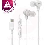 JVC HA-FR29UC-W in White USB Type C Lightweight Comfortable Wired Headphones, Hi-Res Audio, Microphone & Volume Control, IPX2 Rated, D/A Converter Minimises Noise & Sound Degradation