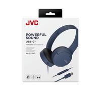 JVC HA-S33UC-A USB-C On-Ear Headphones Soft Earpads Foldable with Microphone & 3 Button Remote Single Sided Cable Blue