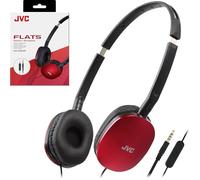 JVC Red Flat Foldable Colorful Flats On Ear Headphones with Remote and Microphone, 3.94 Foot Gold Plated 3.5mm Slim Plug - HAS160MR