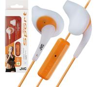 JVC White and Orange Nozzel Secure Comfort Fit Sweat Proof Gumy Sport Earbuds with long colored cord HA-ENR15W