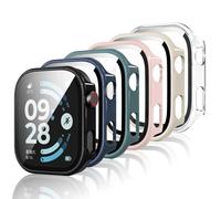 Jvchengxi 6 Colours Protective Case for Xiaomi Redmi Watch 6, Hard PC Protective Case with Screen Protector All-Round Scratch-Resistant Tempered Glass Screen Protector Case Compatible with Xiaomi
