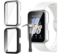 Jvchengxi Tempered Glass Case for Samsung Galaxy Fit 3, 2-Pack Hard PC Bumper Cover Anti-Scratch Full Coverage Screen Protector Case Protective Shell Samsung Galaxy Fit 3 Accessories (Black+Silver)