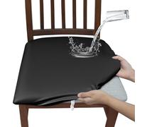 JVDOIT PU Leather Dining Chair Covers Set of 4/6 Waterproof Seat Slipcover PU leather Seat Covers for Dining Room kitchen Chairs Removable Chair Seat Cushion Cover with Fixing Buckle (Black,Set of 4)