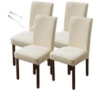 JVDOIT Stretch Dining Chair Slipcovers Set of 4 - Waterproof Jacquard Elastic Chair Covers, Universal Fit Removable Washable Seat Covers for Dining Room, Kitchen & Office Restaurant (Beige,Set of 4)