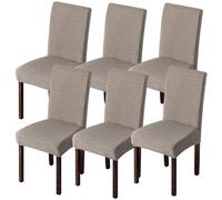 JVDOIT Stretch Dining Chair Slipcovers Set of 6 - Waterproof Jacquard Elastic Chair Covers, Universal Fit Removable Washable Seat Covers for Dining Room, Kitchen & Office Restaurant (Taupe,Set of 6)