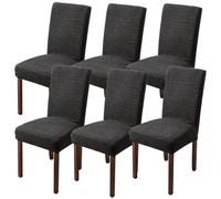 JVDOIT Stretch Dining Chair Slipcovers Set of 6 - Waterproof Jacquard Elastic Chair Covers, Universal Fit Removable Washable Seat Covers for Dining Room, Kitchen & Office Restaurant (Black,Set of 6)