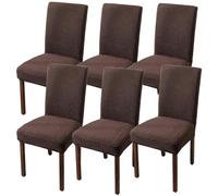 JVDOIT Stretch Dining Chair Slipcovers Set of 6 - Waterproof Jacquard Elastic Chair Covers, Universal Fit Removable Washable Seat Covers for Dining Room, Kitchen & Office Restaurant (Coffee,Set of 6)