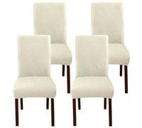 JVDOIT Stretch Jacquard Dining Chair Slipcovers Set of 4/6 - Removable Washable Chair Covers for Dining, Kitchen & Office Chairs - Elastic Seat Covers for Parson & Computer Chairs (Beige,Set of 4)