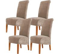 JVDOIT Velvet Dining Chair Covers, XL Stretchable Large Slipcovers Set of 4 - Washable Removable Elastic Chair Protectors for High Back Chairs, Dining Room, Kitchen & Banquet (Sand,Set of 4)