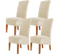 JVDOIT Velvet Dining Chair Covers, XL Stretchable Large Slipcovers Set of 4 - Washable Removable Elastic Chair Protectors for High Back Chairs, Dining Room, Kitchen & Banquet (Beige,Set of 4)