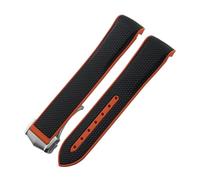 JVEIWAD 18mm 19mm 20mm Curved End Soft Rubber Silicone Watchband Compatible With Omega Compatible With SEAMASTER 300 SPEEDMASTER Colorful Moon Watch Strap(Black orange,20MM_BLACK BUCKLE)