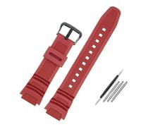 JVEIWAD 18mm Convex Rubber Strap Compatible With Casio AE-1000W AQ-S810W Solid Color Silicone Watch Band -fall Breathable Bracelet(Red black)