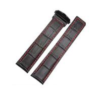 JVEIWAD 20/22/24mm Leather Watch Strap Compatible With TAG Heuer AQUARACER CARRERA Monaco F1 Bracelet Band Belt Wristband Accessories(Black red-black,20mm)