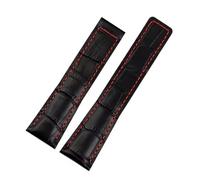 JVEIWAD 20/22/24mm Leather Watch Strap Compatible With TAG Heuer AQUARACER CARRERA Monaco F1 Bracelet Band Belt Wristband Accessories(Black red-no buckle,22mm)