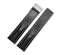 JVEIWAD 20mm 22mm 24mmCalfskin Leather Watch Bands Compatible With Breitling Watch Strap Leather Bracelet Black Brown Blue Belt Watchband Masculino(Black,22mmSilver Buckle)