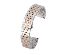 JVEIWAD 20mm Stainless Steel Watch Band Universal Strap Accessories Metal Butterfly Clasp Nine Beads Solid Men Women(Silver Rose,22mm)