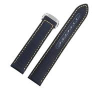 JVEIWAD 20mm Woven Canvas Watch Strap Compatible With Omega Compatible With Seamaster 300 AT150 Fabric Leather Nylon AQUA TERRA 150 Blue Black Watchband Buckle(Blue yellow Silver,19mm)