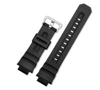 JVEIWAD Black Watch Band Compatible With Casio G-Shock AW-591/590/5230/282B AWG-M100/101 G-7700/7710 Men Silicone Resin Wrist Bracelet Strap 16mm(Black Silver)