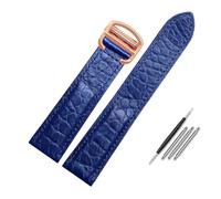 JVEIWAD Crocodile Leather Strap Compatible With Cartier Solo London Leather Black Brown Watch Band for Men and Women 16 18 20 22 24mm(Blue-Rose gold,23mm)