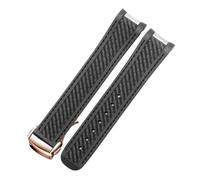 JVEIWAD Curved 20mm Rubber Watchband Compatible With Omega AT150 Compatible With Seamaster 300 AQUA TERRA Diving Bracelets Black Blue Silicone Watch Strap(Black-rosegold)