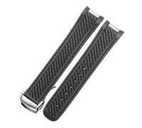 JVEIWAD Curved 20mm Rubber Watchband Compatible With Omega AT150 Compatible With Seamaster 300 AQUA TERRA Diving Bracelets Black Blue Silicone Watch Strap(Black-silver)