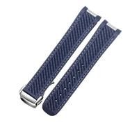 JVEIWAD Curved 20mm Rubber Watchband Compatible With Omega AT150 Compatible With Seamaster 300 AQUA TERRA Diving Bracelets Black Blue Silicone Watch Strap(A-Blue-silver)