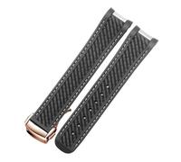 JVEIWAD Curved 20mm Rubber Watchband Compatible With Omega AT150 Compatible With Seamaster 300 AQUA TERRA Diving Bracelets Black Blue Silicone Watch Strap(Black white-rosegold)