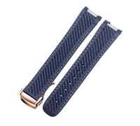 JVEIWAD Curved 20mm Rubber Watchband Compatible With Omega AT150 Compatible With Seamaster 300 AQUA TERRA Diving Bracelets Black Blue Silicone Watch Strap(A-Blue-rosegold)