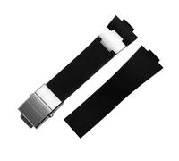 JVEIWAD Diving Silicone Rubber WatchBand Belt Compatible With Ulysse Nardin Men's Strap Stainless Steel Folding Clasp 25 * 12mm(Black silver)