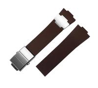JVEIWAD Diving Silicone Rubber WatchBand Belt Compatible With Ulysse Nardin Men's Strap Stainless Steel Folding Clasp 25 * 12mm(Brown silver)