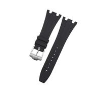 JVEIWAD Silicone Rubber Watch Strap Compatible With AP Aibi Royal Oak Offshore Black Concave-Convex Mouth Watchband 28mm Men Wristband(Black-silver)