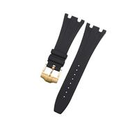 JVEIWAD Silicone Rubber Watch Strap Compatible With AP Aibi Royal Oak Offshore Black Concave-Convex Mouth Watchband 28mm Men Wristband(Black-gold)