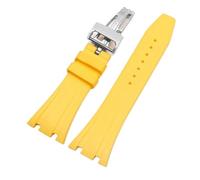 JVEIWAD Silicone Watch Straps 26mm 27mm Watchband Compatible With AP 15400 15202 15500 15703 26470SO Compatible With Royal Oak Offshore Men's Sports Rubber Bracelet(Yellow-silver,27mm)