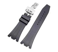 JVEIWAD Silicone Watch Straps 26mm 27mm Watchband Compatible With AP 15400 15202 15500 15703 26470SO Compatible With Royal Oak Offshore Men's Sports Rubber Bracelet(Black-silver,26mm)