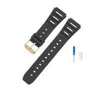 JVEIWAD Soft Watch Accessorise Band Compatible With Casio Strap CA-53W CA-61W FT-100W W-520U W-720G Tpu 18mm 20mm Wristband Belt FT100W(Black-gold,18mm)