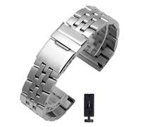 JVEIWAD Solid Stainless Steel Watchband Compatible With Breitling Watch Strap 20mm 22mm 24mm Men's Luxury Bracelet Push-Button Hidden Clasp Logo On(22mm)